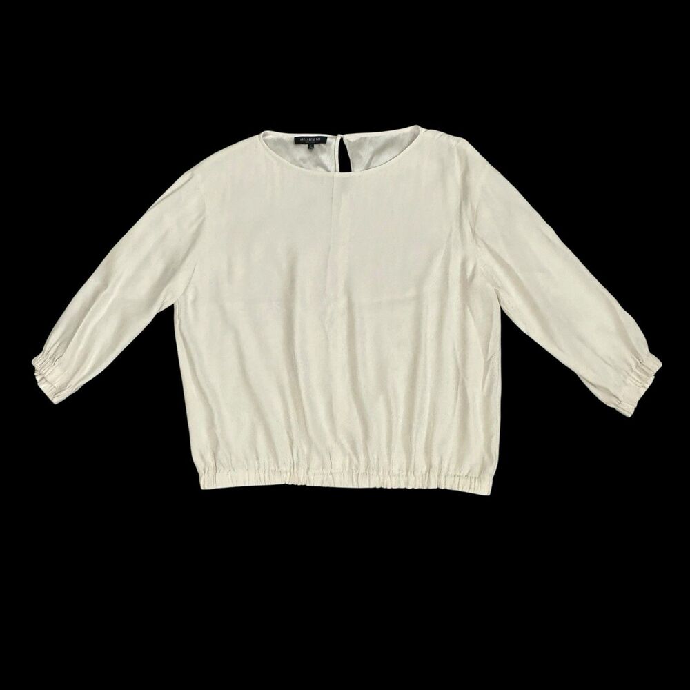 Lafayette 148 Silk Top Womens Large Cream Puff Sleeve Scoopneck Classic Preppy